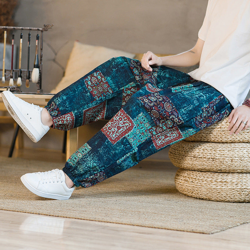 Men's Floral Loose Sports And Leisure Wide Leg Pants - AccessoryWorldHub