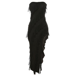 2024 Summer Trend Skinny Women's Fashion Tube Top Backless Split Tassel Dress Birthday Party Clubwear - AccessoryWorldHub