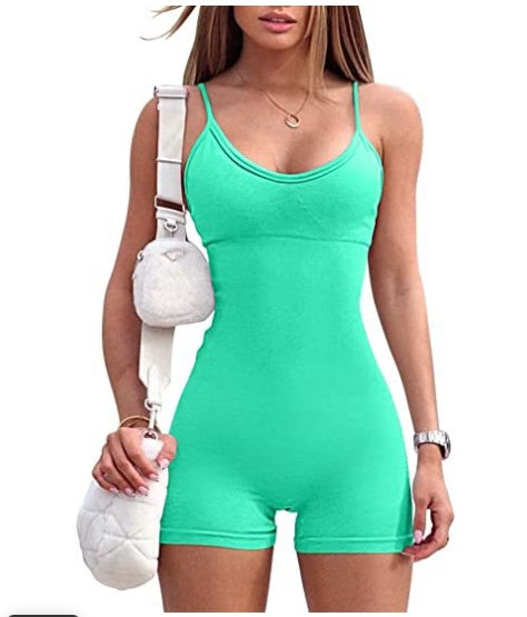 Spaghetti Strap Shorts Jumpsuit Sports Yoga Workout Tight Romper Women Fashion Fitness Sportwear - AccessoryWorldHub