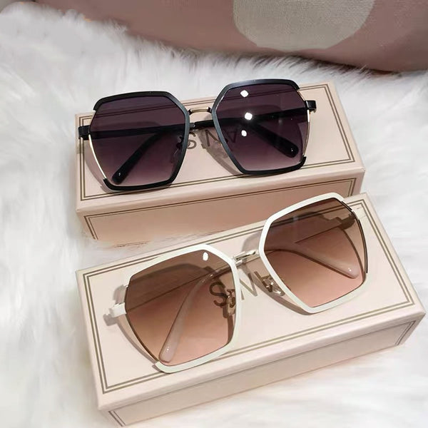 Ins Vintage Half-Frame Sunglasses Summer Oversize Metal Square Eyewear Uv400 Outdoor Sunscreen Women UV Protection Sunglasses - AccessoryWorldHub