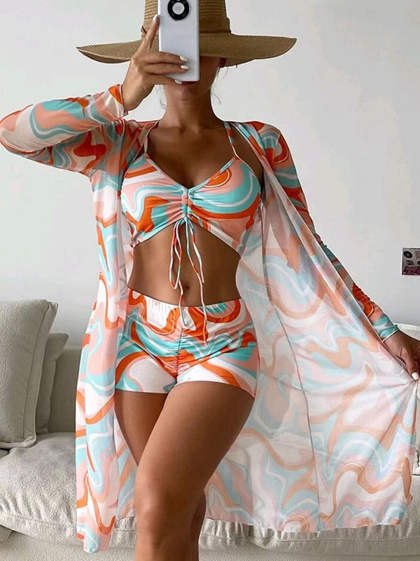 3pcs Pring Bikini With Long Sleeve Cardigan Fashion Summer Beach Swimsuit Women - AccessoryWorldHub