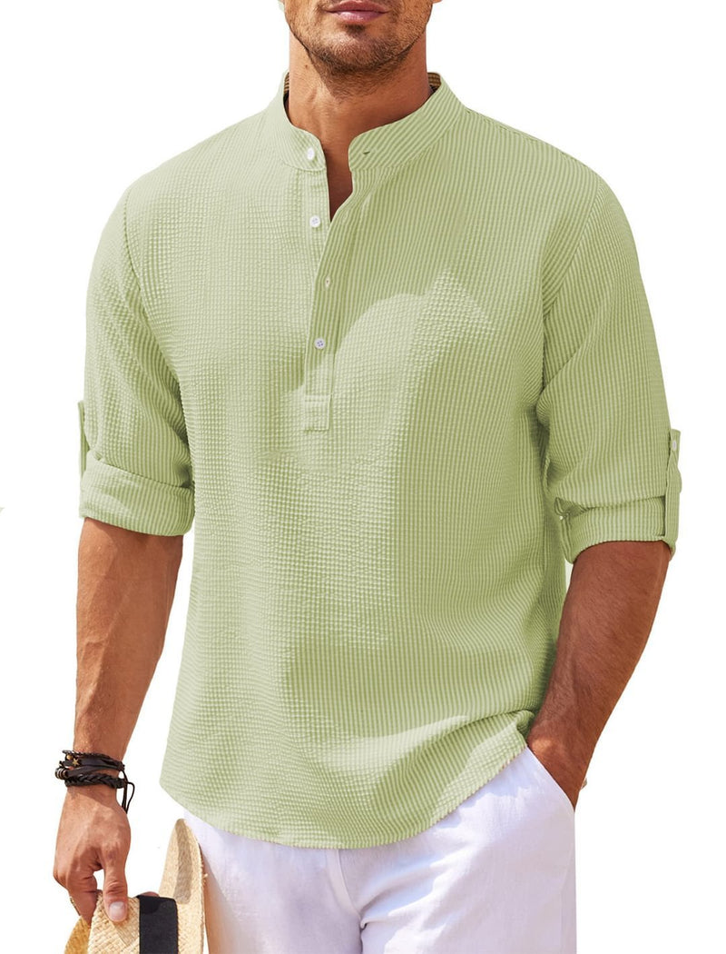 Men's Casual Shirt  Long Sleeve Stand Collar Solid Color Shirt Mens Clothing - AccessoryWorldHub