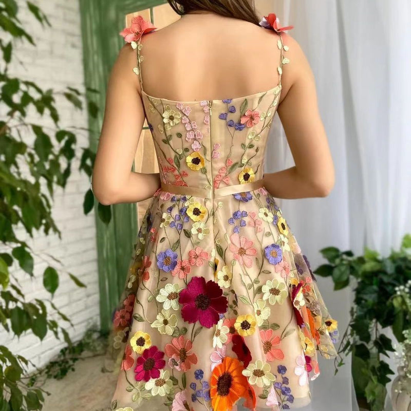 Three-dimensional Flower Embroidery Dress Summer Fashion Sweet A-line Suspender Dresses For Womens Clothing - AccessoryWorldHub