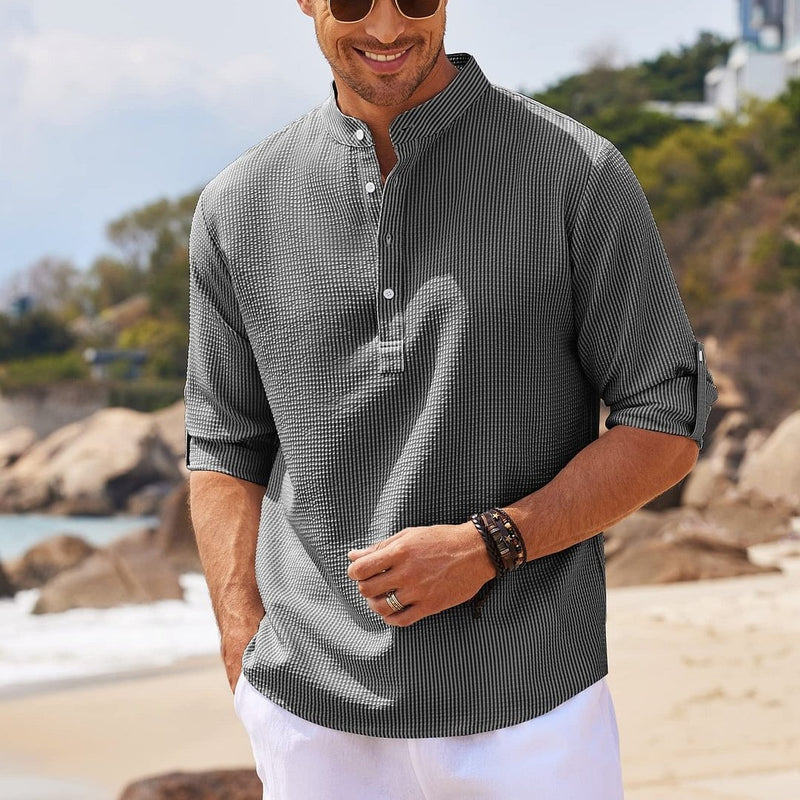 Men's Casual Shirt  Long Sleeve Stand Collar Solid Color Shirt Mens Clothing - AccessoryWorldHub