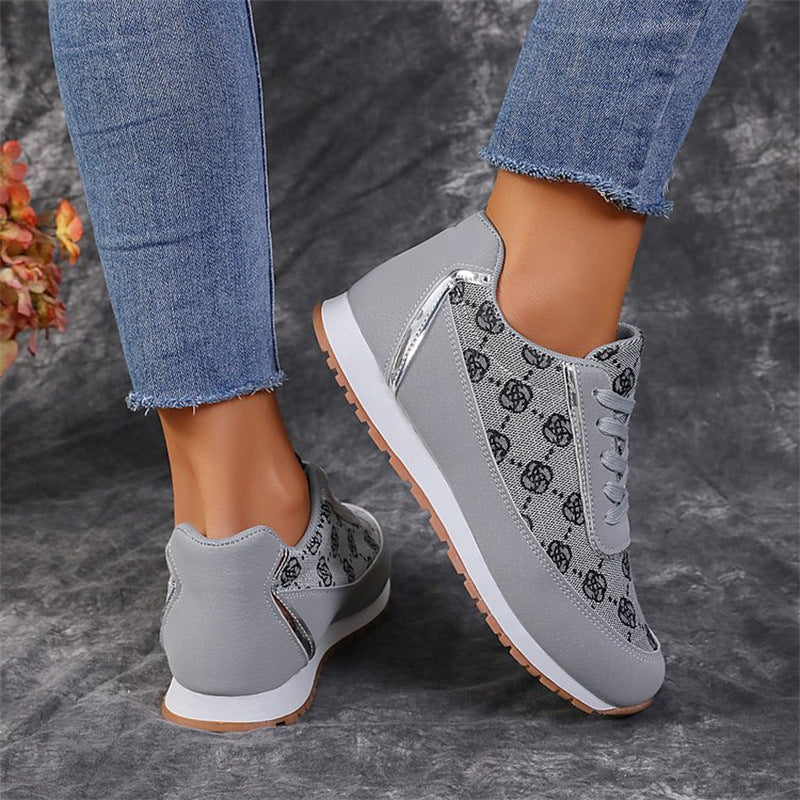 Flower Print Lace-up Sneakers Casual Fashion Lightweight Breathable Walking Running Sports Shoes Women Flats - AccessoryWorldHub