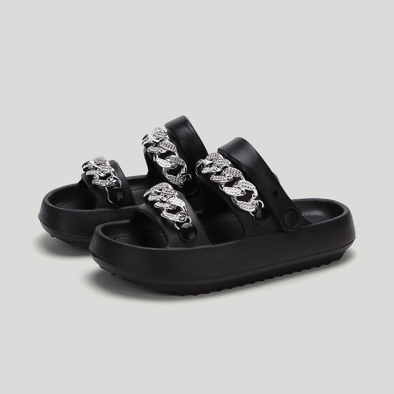 Chains Thick-soled Slippers For Women Indoor Floor House Shoes Summer Outdoor EVA Sandals Two-wearing Beach Shoes - AccessoryWorldHub