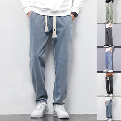 Summer Loose Wide Leg Jeans Pants Men Fashion Drawstring Elasticated Straight Trousers - AccessoryWorldHub