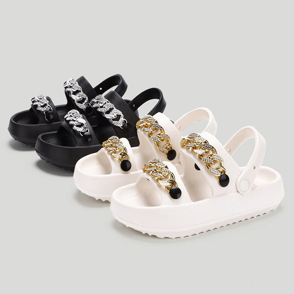 Chains Thick-soled Slippers For Women Indoor Floor House Shoes Summer Outdoor EVA Sandals Two-wearing Beach Shoes - AccessoryWorldHub