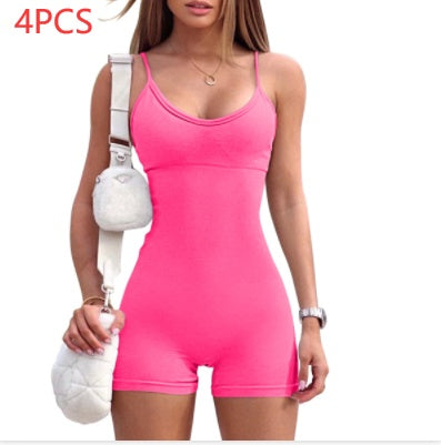 Spaghetti Strap Shorts Jumpsuit Sports Yoga Workout Tight Romper Women Fashion Fitness Sportwear - AccessoryWorldHub