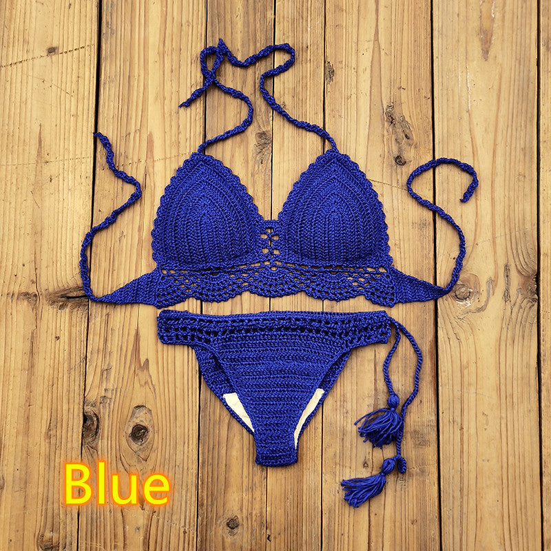 Women's Fashion Solid Color Handmade Crochet Bikini Suit - AccessoryWorldHub