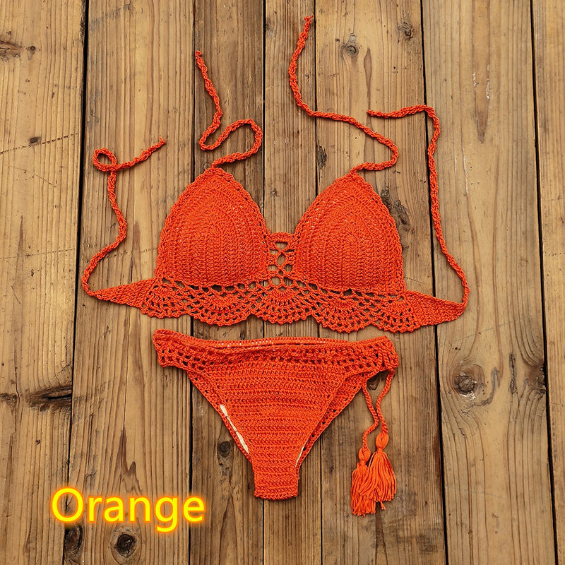 Women's Fashion Solid Color Handmade Crochet Bikini Suit - AccessoryWorldHub