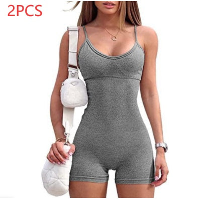 Spaghetti Strap Shorts Jumpsuit Sports Yoga Workout Tight Romper Women Fashion Fitness Sportwear - AccessoryWorldHub